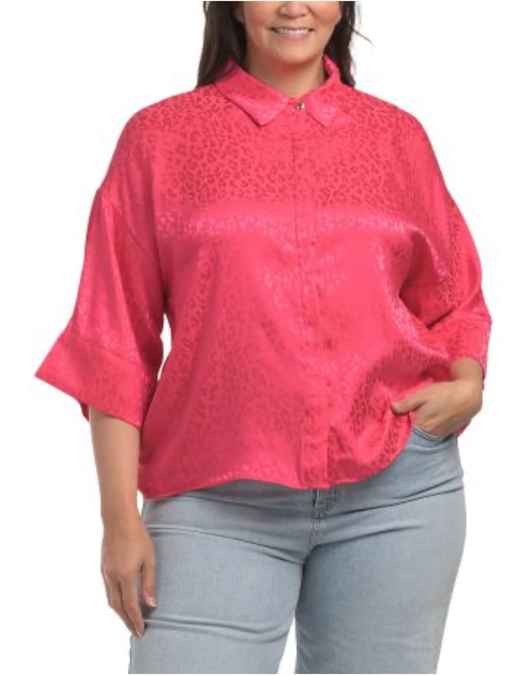 Kaktus Hot Pink Satin Button-Down Blouse